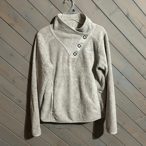 The North Face Womens Sherpa Fleece Pullover Snap Button Mock Neck Beige M - Picture 1 of 7